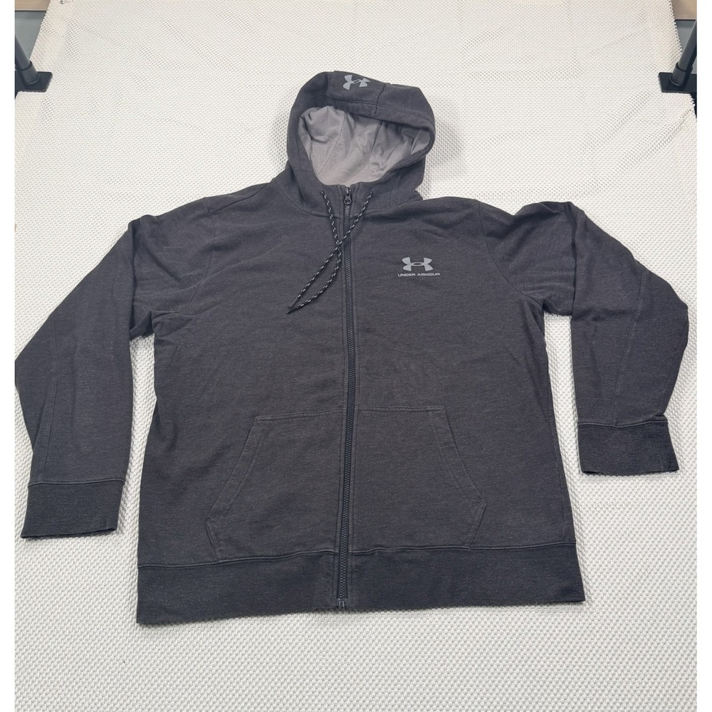 Under Armour Hoodie Men's Size XL Gray Black Loose Fit Full Zip Sweatshirt